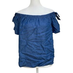 New Mix Chambray Off The Shoulder Top